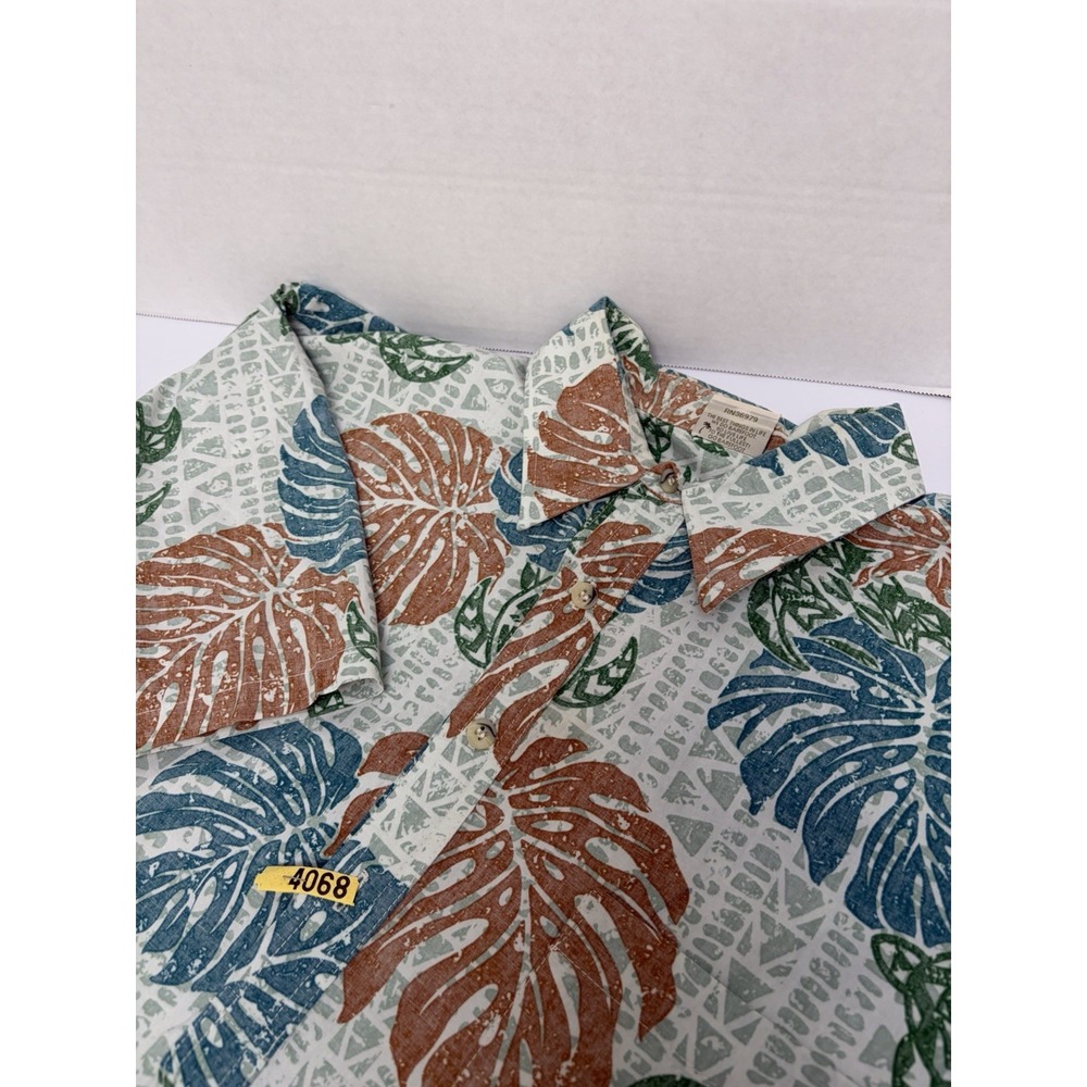 Vintage Go Barefoot Hawaiian Shirt Size 2XL Palm Leaves Fronds Reverse Weave